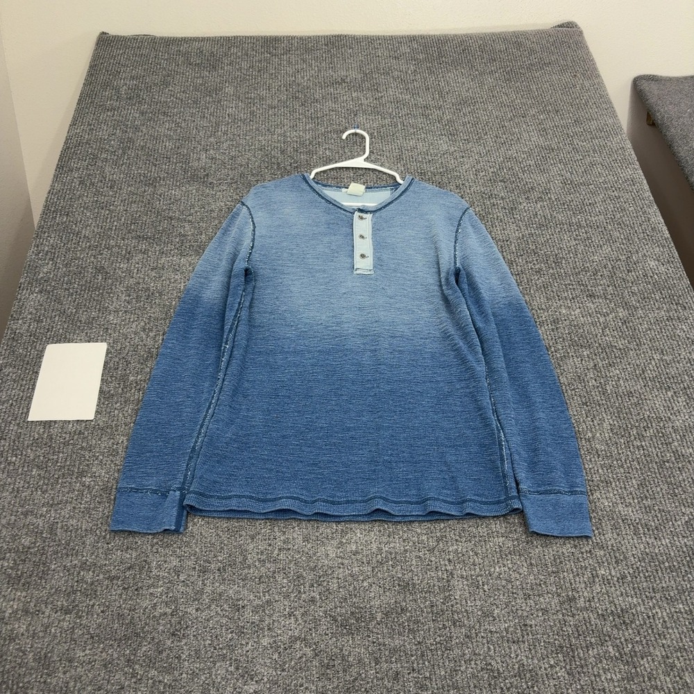 Lucky Brand Henley Mens L Blue Cotton Ombre True Indigo Long Sleeve Casual
